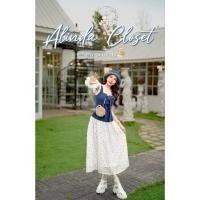 ราคา ALINDA CLOSET เดรสยาวผ้ายีนส์ฟอกเย็บต่อชายด้วยผ้าลูกไม้สีขาวลายดอกไม้ (41900362913)