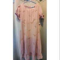 ราคา ชุดเดรสยาว เดรสหวานสีชมพู ปักลายดอก Design by Korea (4018168354)
