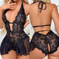 ราคา YJ Erotic Costume Crotchless Lace Open Bra Women Babydoll Dress Sexy Halter Lingerie Nightgown Sleepwear Pajamas Intimat (24576161439)