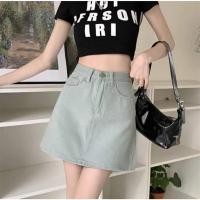 ราคา {พร้อมส่ง}รุ่น(กระโปรงยีนส์ สีเขียวพาลเทล) กระโปรงยีนส์เอวสูง ทรงเอ แมทช์ได้ทุกลุค (24082769438)