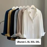 ราคา เสื้อเชิ้ตแขนยาวผู้หญิง KEMEJA Jumbo ไซส์ L XL XXL 3XL Basic Hem ไซส์ใหญ่ (26315219881)