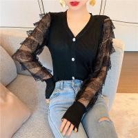 ราคา เสื้อไหมพรมกระดุมหน้าแขนยาวต่อลูกไม้ (16489999086)
