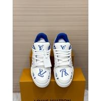 ราคา [Check Web ] Louis Vuitton Trainer รองเท ้ าผ ้ าใบสีขาวพร ้ อมโลโก ้ LV In Blue LA บน web fullbox (29200994891)