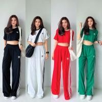 ราคา Adidas Crop Top Set เซ็ทเสื้อครอปคอกลมแขนสั้น ตีแถบช่วงแขน (23174887929)