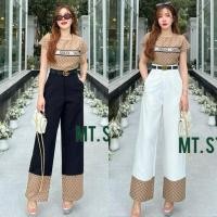 ราคา งานเซทเสื้อแขนสั้นผ้าทอgg กับกางเกงขายาวสีพื้นปลายขาแต่งผ้าทอพร้อมเข็มขัด (26707954113)
