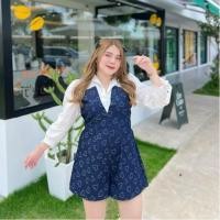 ราคา ชุดจั้มสาวอวบ จั้มแฟชั่นสาวอวบ จั้มยีนส์ทูโทนแต่งลายหัวใจ (27865027982)