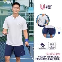 ราคา ชุดกีฬาผักดองชาย เสื้อโปโล Cool Pro สีขาว กางเกงขาสั้น Eden สีฟ้าถ่าน Today U Wear (26494361312)