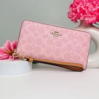 ราคา กระเป๋าสตางค์ซิปรอบใบยาว สีชมพู COACH LONG ZIP AROUND WALLET IN SIGNATURE CANVAS & LEATHER POWDER PINK CEC20 (26944437596)