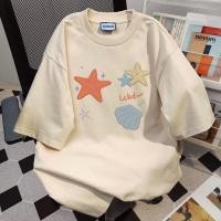 ราคา เสื้อยืดผู้หญิง เกาหลีสไตล์ ผ้า ผ้าฝ้ายใส่สบาย OVERSIZE เสื้อสาวอวบ "Starfish shell" (41911985877)
