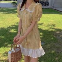 ราคา เดรสเกาหลี สีเหลือง ลายตารางกิ๊บเก๋ (2595428469)