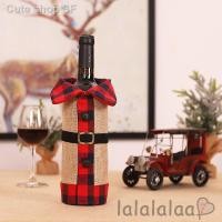 ราคา ❆☉❆Christmas Wine Bottle Cover Nordic Style Linen Plaid Clothes Decorative Wine Bottle Cover Christmas Decorations (22844361368)