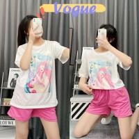 ราคา Vogue​พร้อมส่งเสื้อยืดแขนสั้น+กางเกงขาสั้น สีชมพูติ้วๆลายนางเงือก (DX-Set-9369)-N 05 (17919849485)