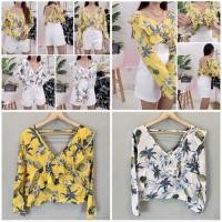 ราคา มือ 1 เสื้อสปันคอวีแขนยาว แต่งระบายหน้าหลัง ลายสับปะรด ต้นมะพร้าว เกร๋ๆ ผ้าใส่สบาย น่ารักมาก (9737971296)