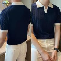 ราคา [THEBEST] บุรุษฤดูร้อนแขนสั้นสีเย็บปะติดปะต่อกันถักเสื้อยืดแฟชั่นสตรีทแวร์ (26044065464)