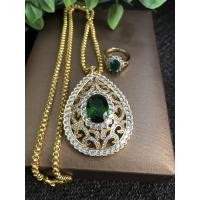 ราคา พร้อมส่ง จี้เพชรหยดน้ำพลอยเขียวมรกตล้อมเพชร พร้อมแหวนล้อมเพชรเข้าเซท (8215376756)
