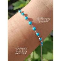 ราคา สร้อยข้อมือพลอยเทอร์ควอยซ์แท้เงินแท้ชุบทองคำขาว (29666254097)