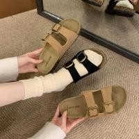 ราคา เชือกรองเท้า เชือกรองเท้ากลม Birkenstock รองเท้าหญิง Four Seasons สไตล์ใหม่นักเรียนสวมใส่ด้านนอกหัวเข็มขัดคู่แฟชั่นสบายๆหนาSoled All-Match Retro Beach Flip (48458153248)