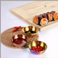 ราคา เบนโจเร ถาดเสิร์ฟเครื่องปรุงรส 4 ชิ้น, จานเครื่องเทศทรงกลมขนาดเล็ก, สแตนเลสทองครัวเรือนจานซอสถั่วเหลืองบนโต๊ะอาหารพิ (52056401541)