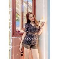 ราคา (3xl) ชุดเข้าเซตผู้หญิง ชุดเซตผ้าทอ ผ้าทวิต เสื้อแขนสั้น+กางเกงขาสั้น ผ้าทอ ลายชิโนริ งานป้าย lady sunshine (15532835163)