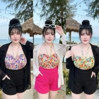 ราคา ชุดเซ็ต 3 ชิ้น เกาะอกคล้องคอ เสื้อคลุมชีฟอง สาวอวบอ้วนอก 44-60 นิ้วใส่ทะเลสงกรานต์ (53708041490)