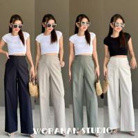 ราคา กางเกงแฟชั่นเนื้อผ้าลินิน ทรงขายาว เอวสูง แต่งกระดุมป้ำ ด้านข้าง (29262910064)