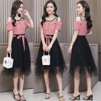 ราคา Dress4367 เดรสยาวลายสก็อตสีขาวแดงตัดต่อกระโปรงผ้าตาข่ายสีดำมีซับใน มีผ้าผูกเอว ซิปข้างใส่ง่าย (19193508695)