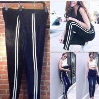 ราคา เลคกิ้งผ้ากำมะหยี่ขายาวแต่งแถบสีขาว2เส้น ผ้าหนา (795081461)