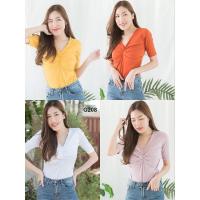 ราคา เสื้อยืด คอวี แขนสอบสามส่วน แต่งจับจีบที่อก ดูน่ารักอก32-38ยาว22 ป้ายmy top (6445573012)
