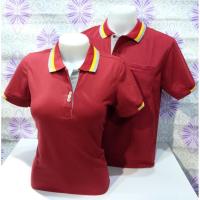 ราคา เสื้อโปโลสีแดงเลือดหมูขลิบเหลืองเทา ทรงชาย-หญิง (5606638549)