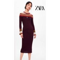 ราคา เดรสไหมพรมผ้าร่องสีแดงเลือดหมู ZARA แท้ (มือสอง-ใหม่เทียบมือ 1) (40717454117)