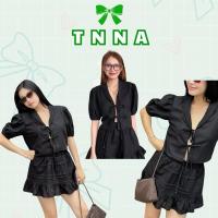 ราคา Tna_ชุด เสื้อลินินผูกโบว์และกระโปรงเอวยางยืดทรงแฮ็ค (46851393510)