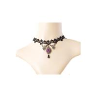ราคา TANITTgems Vintage Violet Flower French Black Lace Necklace (216673098)