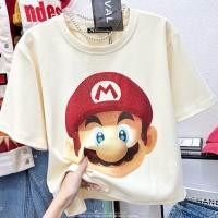 ราคา Super Mario Crop Top เสื้อยืดตัวสั้นพิมพ์ลายมาริโอ้รีดเพชร (29529930568)