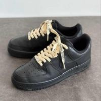 ราคา สายเชือกรองเท้า เชือกรองเท้า เหมาะสําหรับ AF1 Air Force No. 1 สีดํา Samurai Beige ow Letter แบนเชือกผูกรองเท้าเชือกป่านผ้าฝ้ายผ้าลินินรอบรองเท้าเชือก (58057281800)