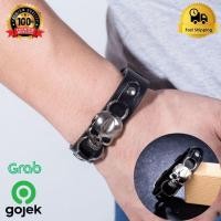 ราคา HARLEY DAVIDSON SKULL BLACK LEATHER BRACELET สําหรับผู้ชายและผู้หญิง G341 (43424499149)