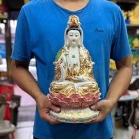ราคา กวนอิม สูง16นิ้ว เจ้าแม่กวนอิม พระโพธิสัตว์ นั่งประทับบนดอกบัว กระเบื้อง เซรามิค (20491583033)
