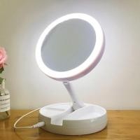 ราคา กระจกแต่งหน้า แบบตั้งโต๊ะ มีไฟ Led 10 เท่า ชาร์จ USB พับได้ พร้อมแบตเตอรี่ สีขาว (21688780801)