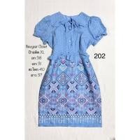 ราคา เดรสใส่ทำงานพิมพ์ลายไทยสีฟ้า เสื้อเป็นผ้าลูกไม้ ป้าย Newyear Closet ไซส์ XL มีด้ายรันนิดหน่อย (202) (43572931126)