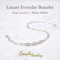 ราคา COUPLE​ JEWELRY.​สร้อยข้อมือเงินแท้หินโรสควอส​ งานแฮนด์เมด​ เสริมความรัก (55757807458)