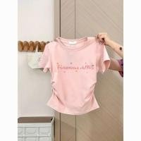 ราคา เสื้อยืดจีบสั้นผู้หญิง สีชมพู สไตล์โดปามีน ทรงสไลม์핏 เหมาะสำหรับฤดูร้อน (55058121467)