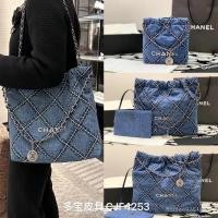 ราคา CHANEL24P Denim ถุงขยะ 22bag Size Denim Tote Bag Most 22 Denim Tote Bag Mother-in-law Bag Tote Bag mini Denim ถุงขยะ (29494472443)