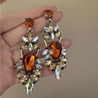 ราคา Vintage Luxury Rhinestone Flower Earrings for Women Fashion Crystal Water Drop Pendant Earrings Office Party Jewelry Lad (42875658459)