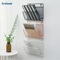 ราคา [Loviver] หนังสือพิมพ์เหล็กกระดาษโพสต์การ์ดที่วางแร็ค Organiser ชั้นเก็บของสํานักงานติดผนัง (26374203964)