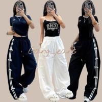 ราคา Gang_jeans(Mo)กางเกงขายาว ผ้าร่ม แต่งแถบ3แถบแต่งโบว์ (27590579682)