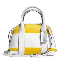 ราคา กระเป๋า COACH แท้ 30172 BLEECKER MINI PRESTON SATCHEL ทรงโดมลายทางสีเหลือง-ขาวมือสอง (41767921391)