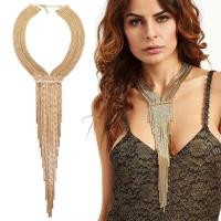 ราคา 2024 New ZA Fashion Gold Silver Color Chains Tassel Choker Necklace Women Indian Statement Maxi Long Collar Necklace Jew (24686225860)