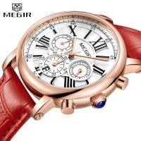 ราคา MEGIR Luxury Red 2058 เลขโรมัน Dial Analog Quartz Watch Women Dress นาฬิกาข้อมือ - Chronograph (40302401316)