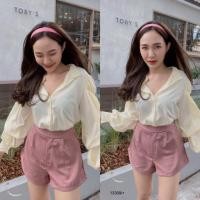 ราคา ชุดเซท เสื้อเชิ้ต สีขาว แขนยาว แต่งแขนพองจั๊ม + กางเกงขาสั้น ชุดเที่ยวน่ารัก เสื้อผ้่แฟชั่น ชุดไปคาเฟ่ 13309 (7247204720)