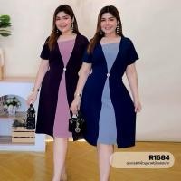ราคา เดรสทำงานสาวอวบ เดรสผ้ายืดมูลเวฟทูโทนคอปาด อก42-46 ยาว40สีม่วง (55556338184)