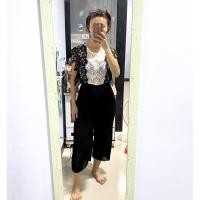 ราคา จั๊มแขนกุดลูกไม้ ขา 7 ส่วน กางเกงอัดพีท เอวยางยืด ซิปหลัง ทรงน่ารัก ไซร้ SM (21486648906)